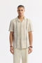 Men's Beige Apaj Collar Striped Cotton Short Sleeve Comfort Fit Shirt A51Y2071