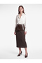 Striped Pencil Skirt with Faux Leather Look Detail and Slit