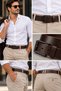 100% Genuine Leather Men's Belt with Black Buckle, 4 cm, Brown - 4