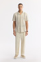 Men's Beige Apaj Collar Striped Cotton Short Sleeve Comfort Fit Shirt A51Y2071 - 5