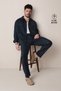 Men's Navy Blue Elastic Waist 100% Linen Trousers B 003032