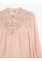 Long Sleeve High Neck Yoked Lace Detail Bohemian Blouse with Frog Closure - 7