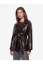 Long Sleeve Buttoned Double-Breasted Collar Belted Faux Leather Trench Coat - 3