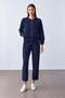 Women's Zippered Jacket Pants Bottom-Top Navy Blue Set - 2