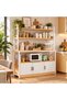 Multi-Layer Kitchen Storage Shelf with Microwave Stand & 3-Door Cabinet