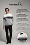 Men's Crew Neck Camel Sweater Knitwear Colorful Stripe Pattern Classic Fit - 5246C - 7