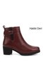 Women's Burgundy Antique Zippered Thick Heeled Genuine Leather Boots