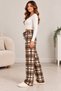 Women's Brown Plaid Patterned Fleece Pajama Bottoms – Soft Textured, Elastic, Comfortable Fit - 2
