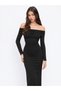 Black Bardot Collar Ruched Maxi Sandy Dress - 3