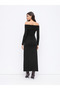 Black Bardot Collar Ruched Maxi Sandy Dress - 7