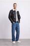 MODERN LEATHER JACKET/COAT WITH FUR-TRIMMED LINING