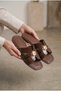 Women's Metal Buckle Flat Sole Slippers Patent Leather Shiny Stylish Daily Ballerina Slippers Summer Sandals Slippers - 3