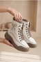 Women's Bow Stone Detailed Thick Serrated Sole Sneaker Boots with Internal Zipper Comfortable Daily Winter Sports Boots - 3
