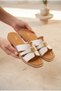 Women's Metal Buckle Flat Sole Slippers Patent Leather Shiny Stylish Daily Ballerina Slippers Summer Sandals Slippers - 3