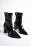 Women's Croco Black Pointed Toe Thick Heeled Zippered Stylish Daily Boots (9 cm) - 7