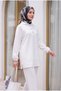 Hooded, Half-Buttoned, Elasticated Sleeve Pantsuit with Pockets - White - 6