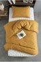 Single-Size Duvet Cover Set, 100% Cotton Ranforce - Mustard / White Dandelion Pattern - 2