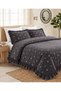 Elora Anthracite Gray Ruffled and Floral-Embroidered 100% Cotton 6-Piece Double-Size Luxury Duvet Cover Set