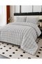 LA LUNE HOME Rabbit-Fur Bubble-Embossed Double-Size Bedspread Set 220x240 cm Welsoft Fleece Sleep-Friendly Felt-Padded with 2 Pillowcases and Carry Bag—Gray - 6