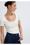 Textured Semi-Buttoned Ecru T-Shirt Fitted / Bodycon Cut 1614008-70057