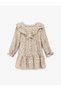 Long Sleeve Crew Neck Ruffled Viscose Floral Dress