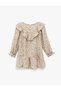 Long Sleeve Crew Neck Ruffled Viscose Floral Dress - 2