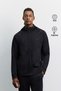 Men's Black Hooded Collar Mesh Detailed Side Zipper Pocket Flexible Printed Technical Cardigan A62Y1325