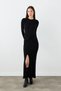Knot Detailed Lycra Long Evening Dress - Black - 6