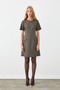 Round Neck Pocket Detailed Herringbone Sequin Mini Dress - Brown - 4