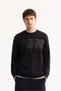 Men's Black Crew Neck Cotton Bi-Stretch Printed Regular Fit Sweatshirt A52Y1215