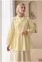 Linen-Look Kimono with Ruffed Collar and Side-Tie Detail - Light Yellow - 5