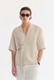 Men's Beige Double Breasted Soft Touch Short Sleeve Comfort Fit Shirt A61Y2096 - 2