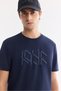 Men's Navy Blue Crew Neck Printed Bi-Stretch Interlock Regular Fit T-Shirt A61Y1068 - 2