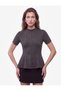 Slim Fit Textured Stand Collar Short Sleeve Peplum Blouse - 3
