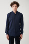 Men's Navy Blue-White Cotton Easy-Iron Shirt A32Y2094