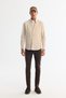 Men's Beige Buttoned Collar 100% Cotton Striped Regular Fit Shirt A42Y2044 - 5
