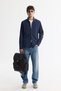 Men's Navy Blue Buttoned Collar Easy-Iron Striped Slim Fit Shirt A42Y2098 - 5