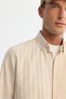 Men's Beige Buttoned Collar 100% Cotton Striped Regular Fit Shirt A42Y2044 - 2