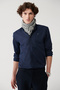Men's Navy Blue-White Cotton Easy-Iron Shirt A32Y2094 - 3