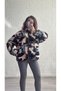 Standard Size Patterned Zippered Oversize Plush Fleece Jacket - Blue Brown - 5
