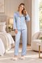 Premium Satin Long-Sleeved Button-Down Pajama Set with Piped Cuffs - 9000 Blue - 2