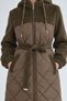 Quilted, Checkered Belt-Detail Coat, Khaki - 4