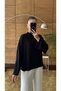High Collar Oversize Flowy Long Sleeve Black Blouse - 7