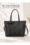 Black Shk319 Shopper Bag with Bow Charm, Zipper Closure, and Lining - 4