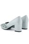 Patricia Silver Satin Stone Mesh Pointed Toe Thick Heeled Classic Shoes - 7