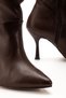 ZRİN-024 Premium Coffee-Colored Women's Boots with High, Slim Heels, Gussets, and Zippers, 11 cm - 5