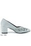 Patricia Silver Satin Stone Mesh Pointed Toe Thick Heeled Classic Shoes - 5