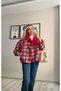Red Jacket with Collar Detail and Checked Pattern - 5