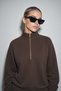 Women's Brown Oversized 2-Ply Mock Neck Half-Zip Sweatshirt - 3