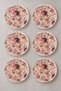 Set of 6 Glass Dessert Plates - Pink Rose and Floral Print, 16 cm - 6 Dessert Plates